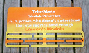 Medal holder, sports award display, wall plaque for swimming, runner medals, biking awards, personalised medal man if the match, sporty gift