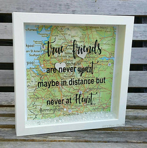 Friends box frame, best friends gift, pen pals, moving house gift, handmade best pals gift, map frame, working away gift, rememberance,