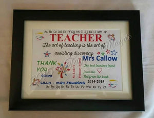 Frame Teacher Word Art, thank you gift, personalised teacher present, school, teaching assistant, head teacher, leaving gift, classroom