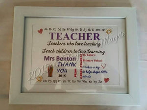 Frame Teacher Word Art, thank you gift, personalised teacher present, school, teaching assistant, head teacher, leaving gift, classroom